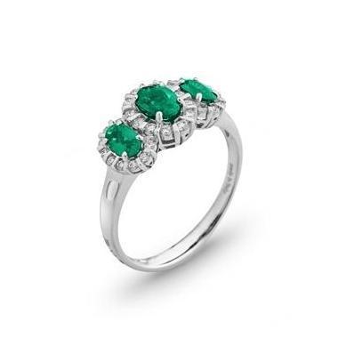 Ponte Vecchio Eternity 18ct White Gold 1.00ct Emerald Diamond Oval Cluster Ring - White Gold