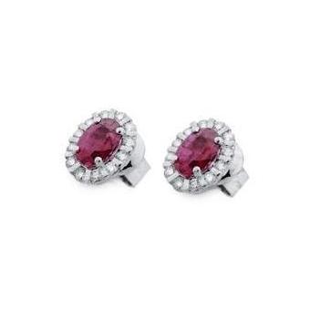 Ponte Vecchio Eternity 18ct White Gold 1.40ct Ruby Diamond Cluster Earrings - White Gold