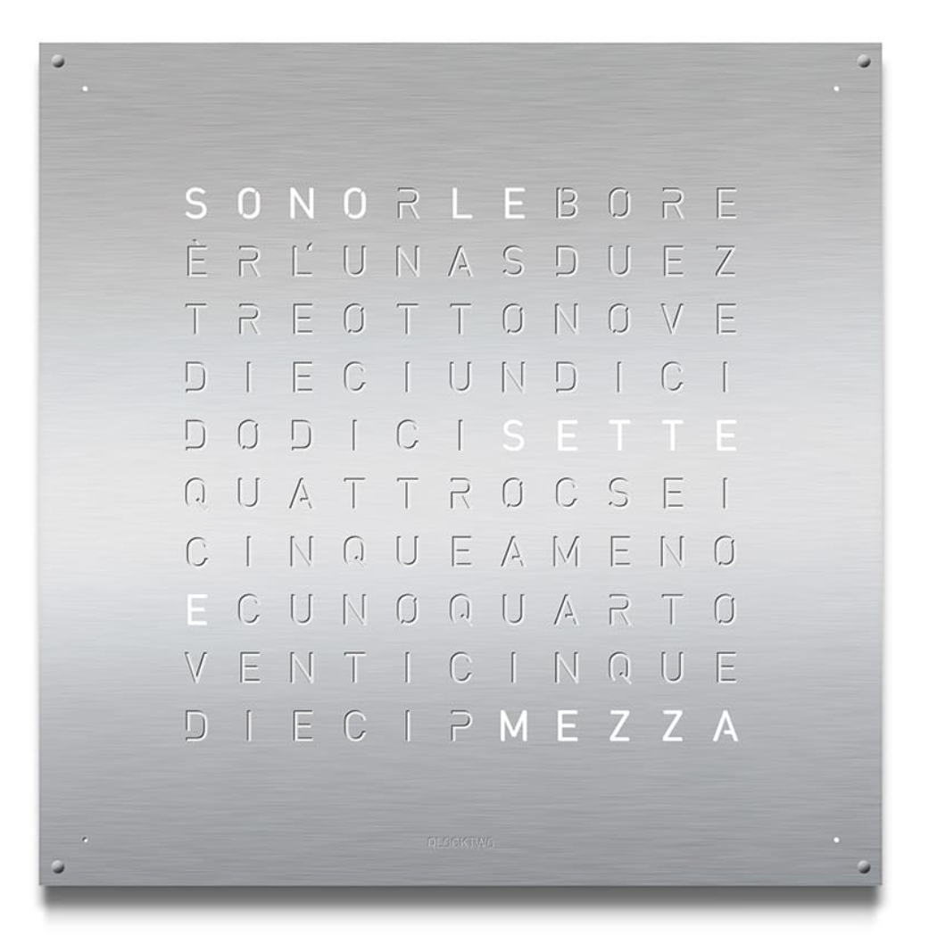 QLOCKTWO Large Stainless Steel Wall Clock 90cm - Silver