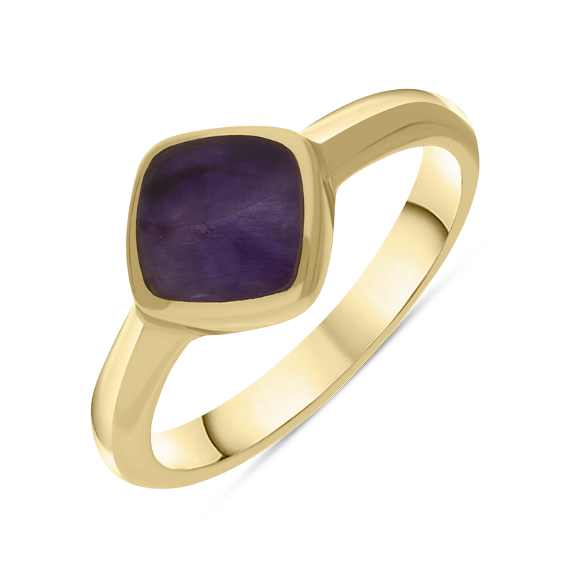 9ct Yellow Gold Blue John Cushion Ring - Yellow Gold