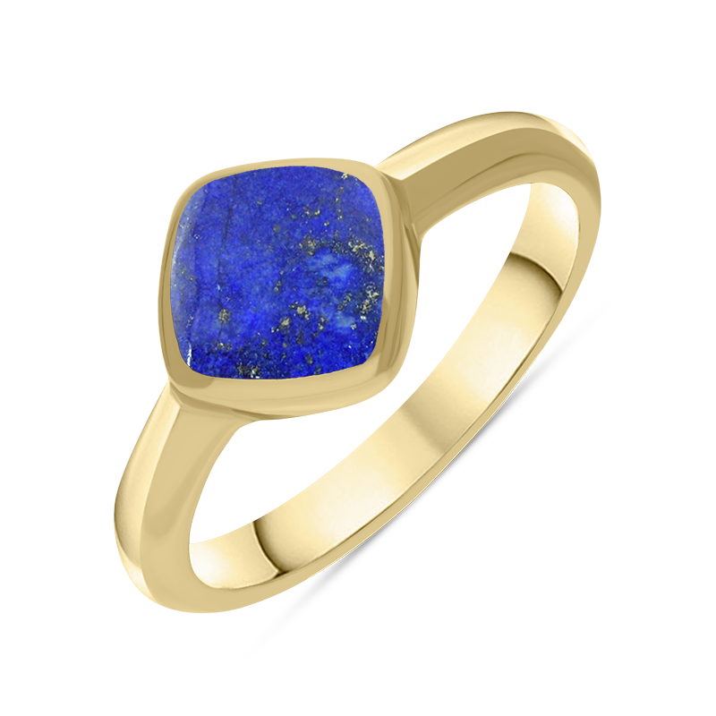 9ct Yellow Gold Lapis Lazuli Cushion Ring - Yellow Gold