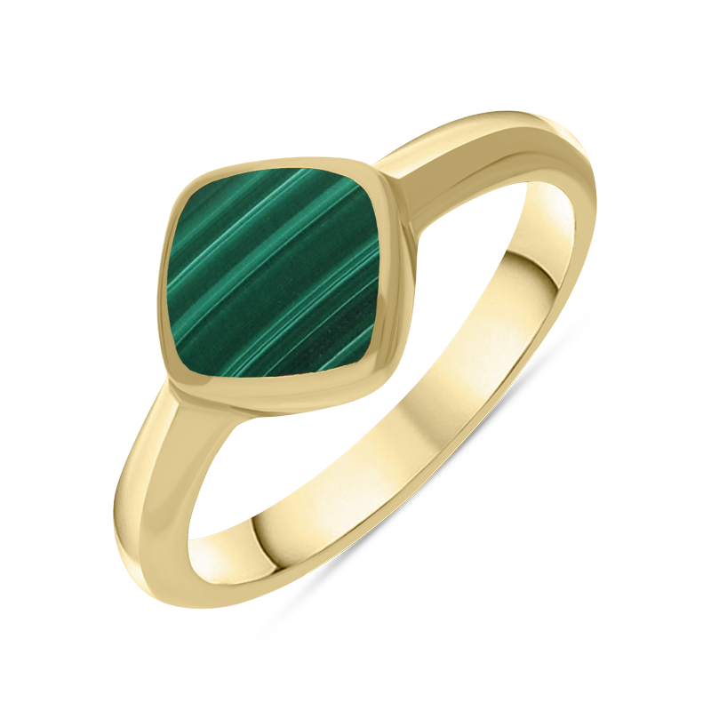 9ct Yellow Gold Malachite Cushion Ring - Yellow Gold