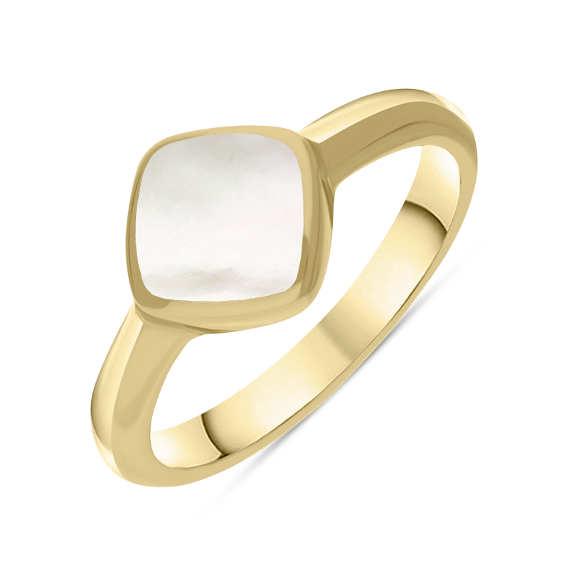 9ct Yellow Gold Mother of Pearl Cushion Ring - Yellow Gold