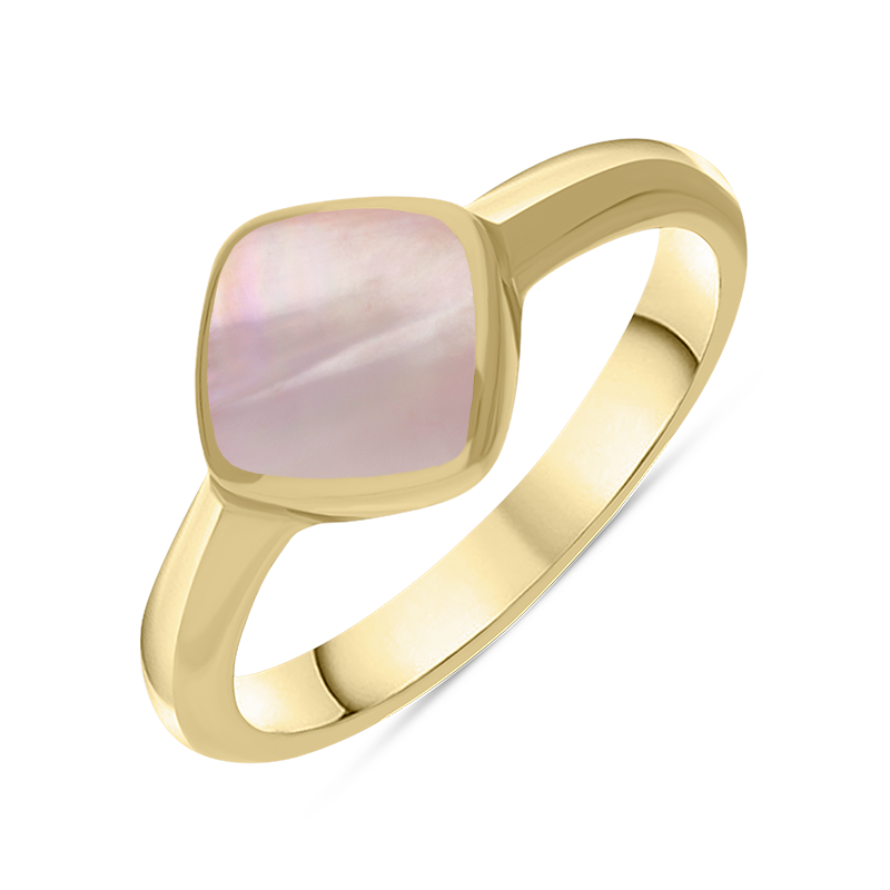 9ct Yellow Gold Pink Mother of Pearl Cushion Ring - Yellow Gold