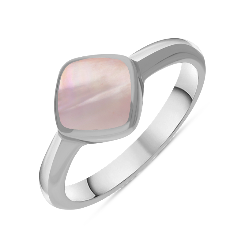 Sterling Silver Pink Mother of Pearl Cushion Ring - Silver