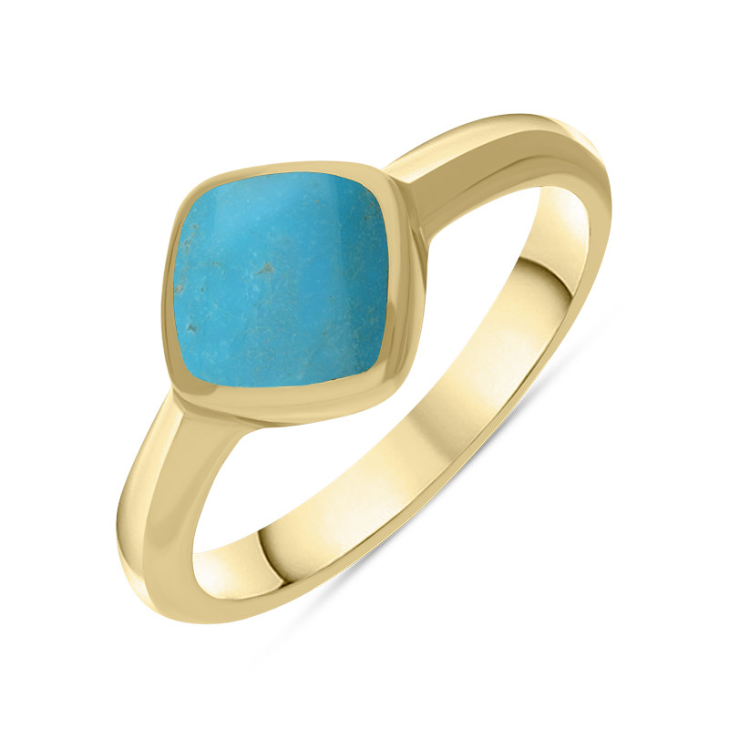 9ct Yellow Gold Turquoise Cushion Ring - Yellow Gold