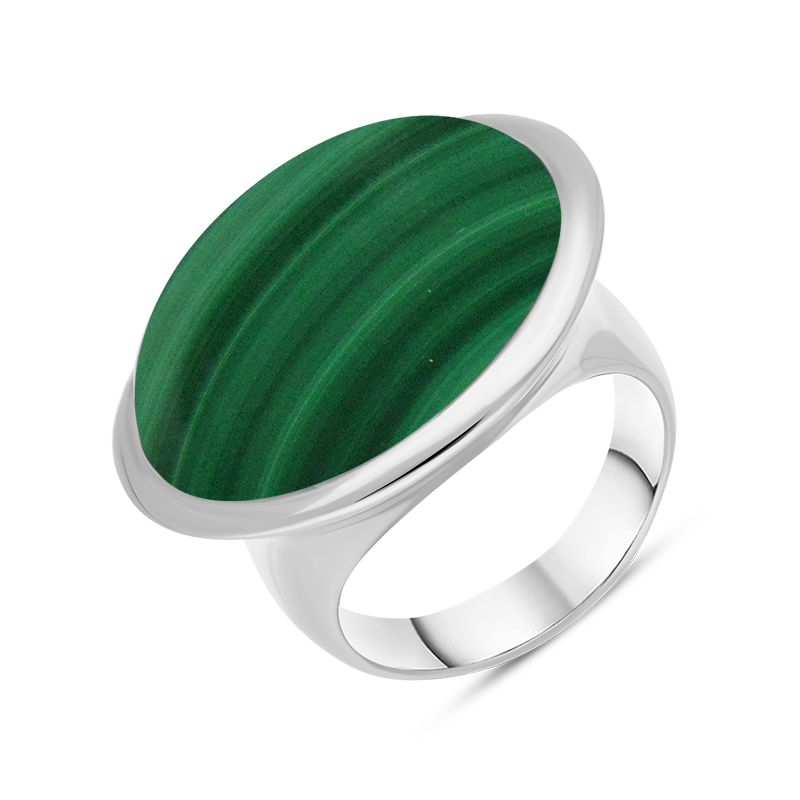 Sterling Silver Malachite Wide Oval Flow Ring D