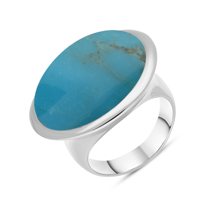 Sterling Silver Turquoise Wide Oval Flow Ring D