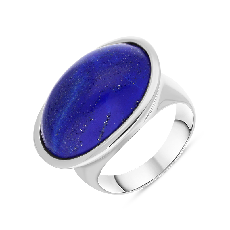 Sterling Silver Lapis Lazuli Wide Oval Chunky Ring D