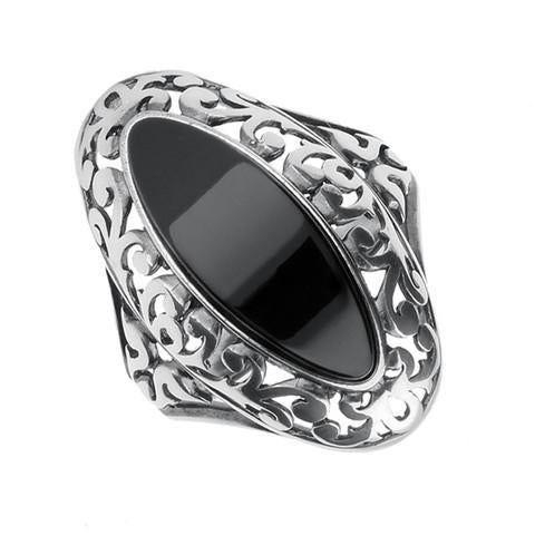 Sterling Silver Whitby Jet Heritage Oval Pierced Ring - Option1 Value Silver