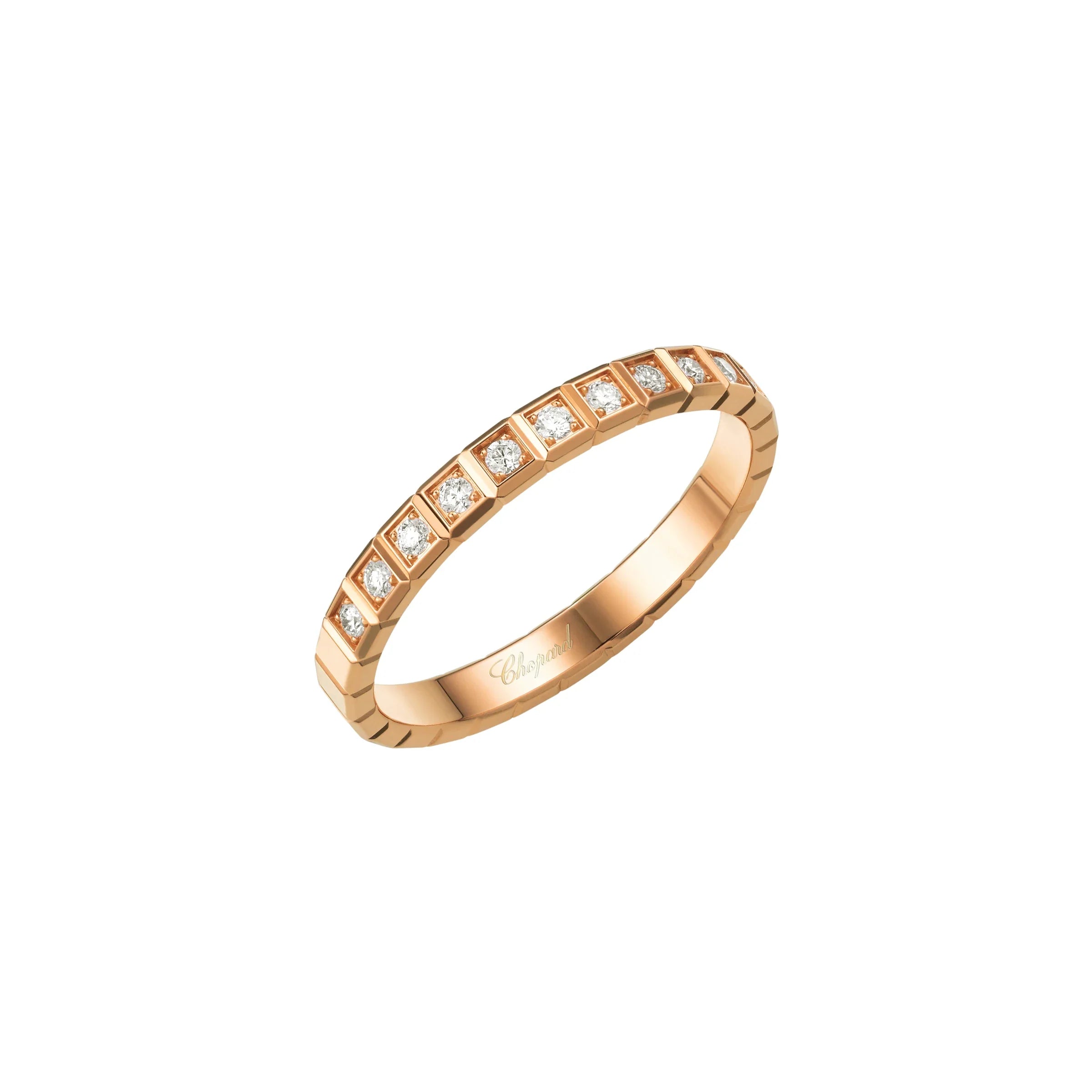 Chopard Ice Cube 18ct Rose Gold Diamond Half Set Slim Ring - 52