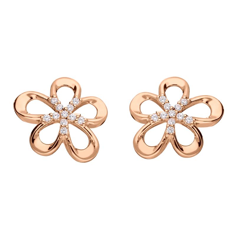 Rose Gold Sterling Silver Plated Five Petal Flower Stud Earrings - Option1 Value Silver