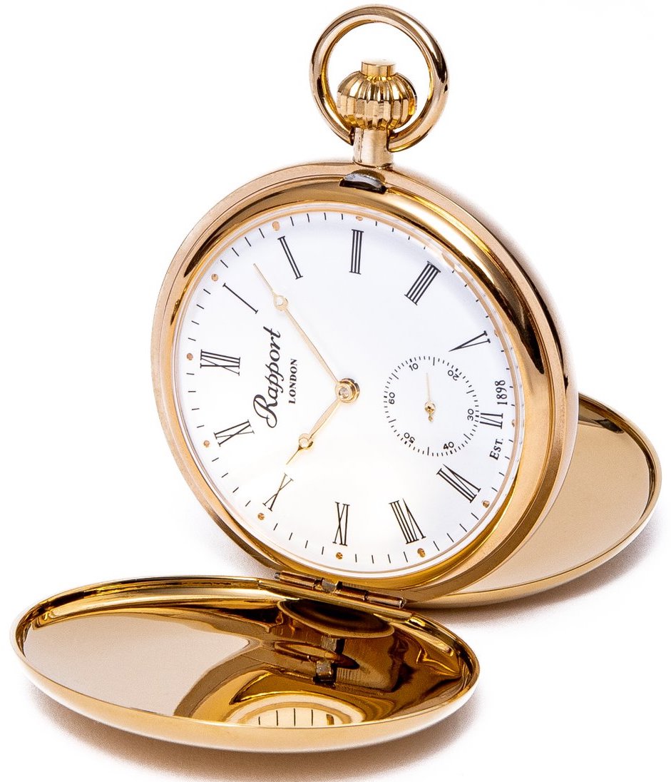 Rapport Pocket Watch Mechanical Double Hunter Gold Plated - White