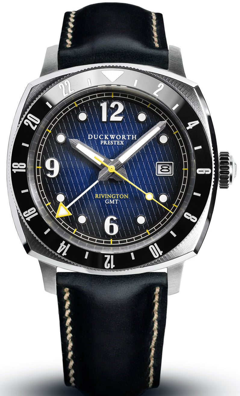 Duckworth Prestex Watch Rivington GMT Blue Fume Black Leather