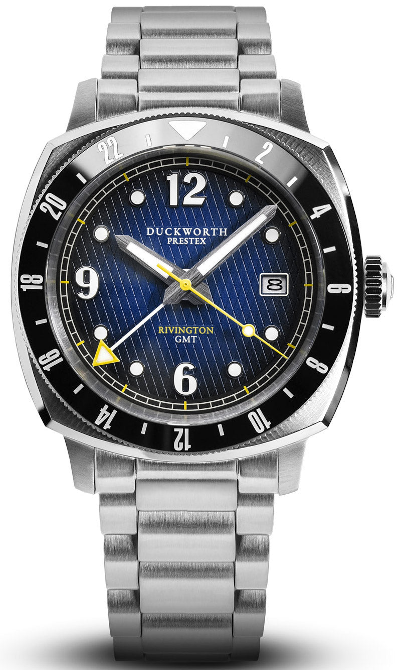 Duckworth Prestex Watch Rivington GMT Blue Fume Steel Bracelet