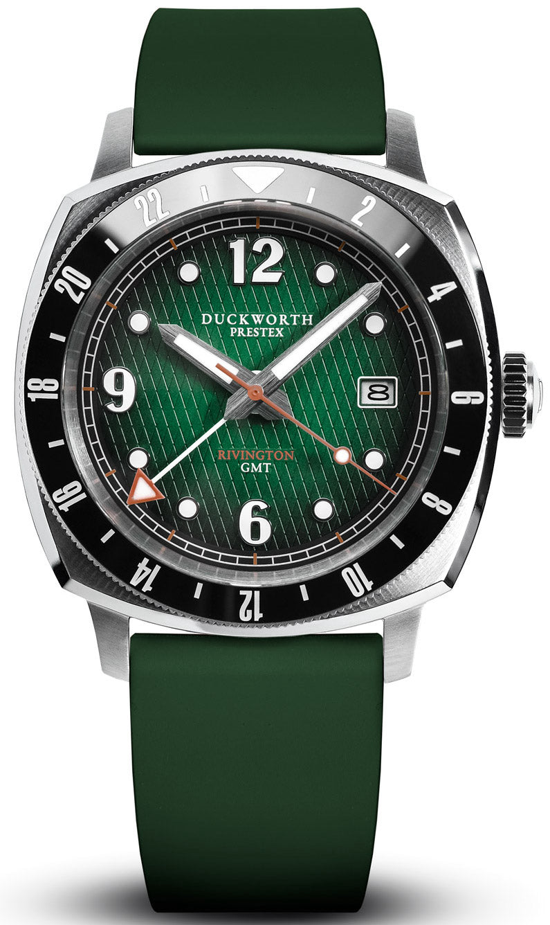 Duckworth Prestex Watch Rivington GMT Green Fume Green Rubber