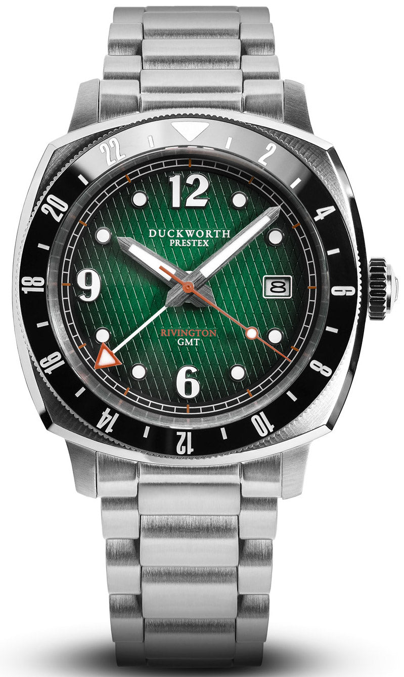 Duckworth Prestex Watch Rivington GMT Green Fume Steel Bracelet