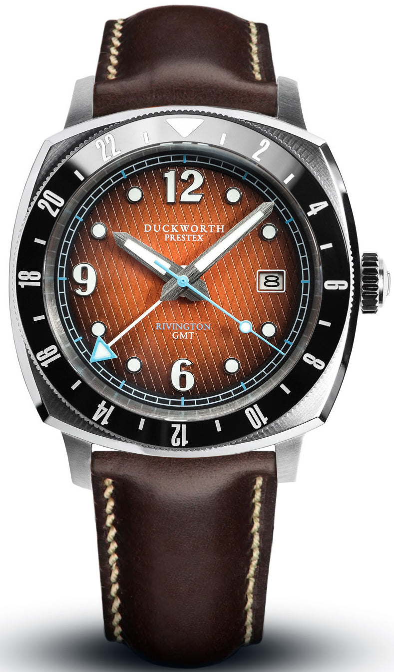 Duckworth Prestex Watch Rivington GMT Orange Fume Brown Leather