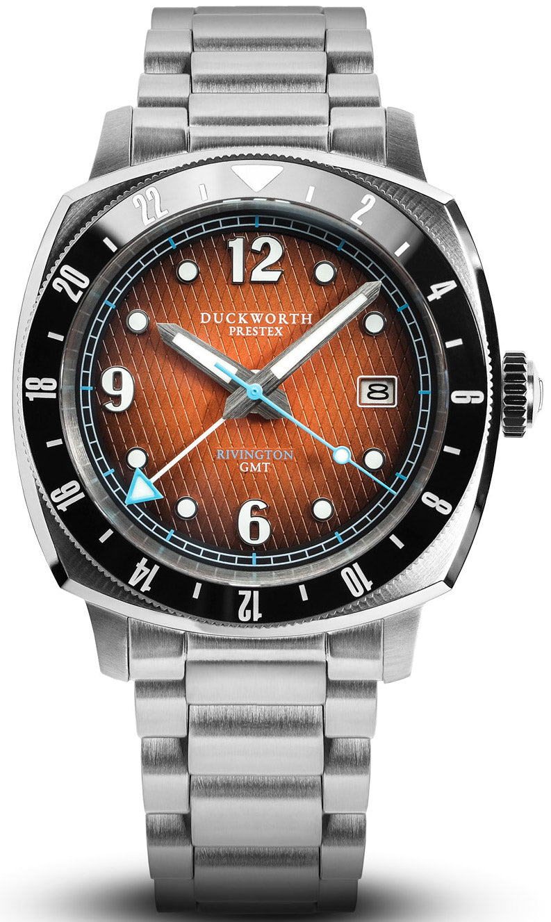 Duckworth Prestex Watch Rivington GMT Orange Fume Steel Bracelet