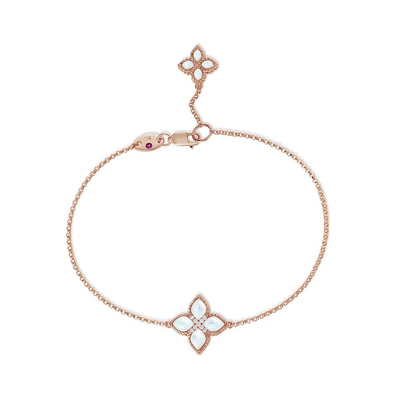 Roberto Coin Princess Flower 18ct Rose Gold Diamond Mother of Pearl Bracelet
