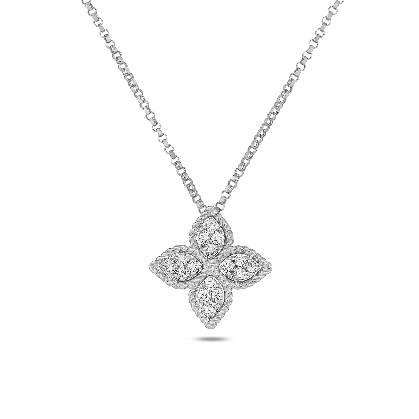 Roberto Coin Princess Flower 18ct White Gold Diamond Pendant Necklace