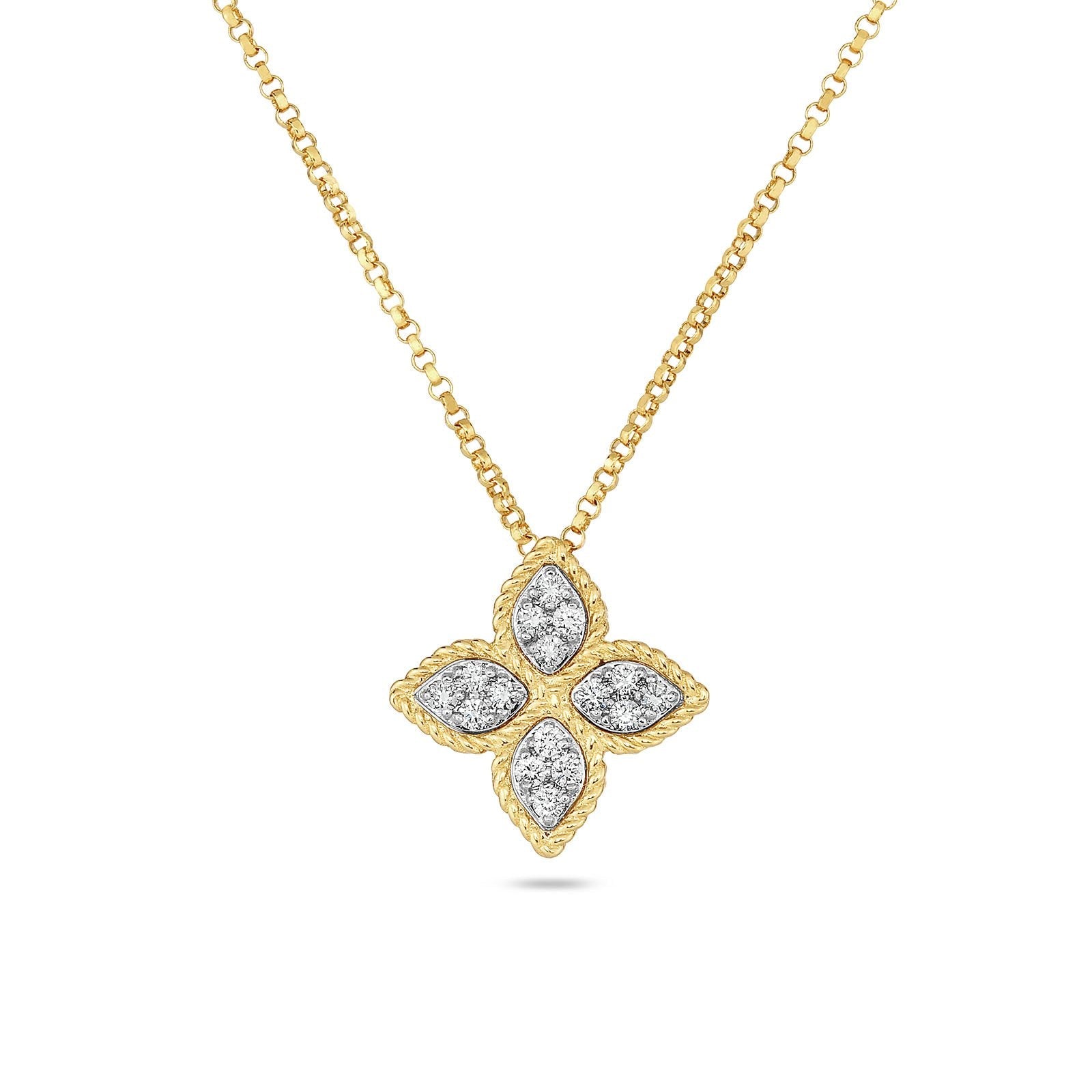 Roberto Coin Princess Flower 18ct Yellow Gold Diamond Pendant Necklace