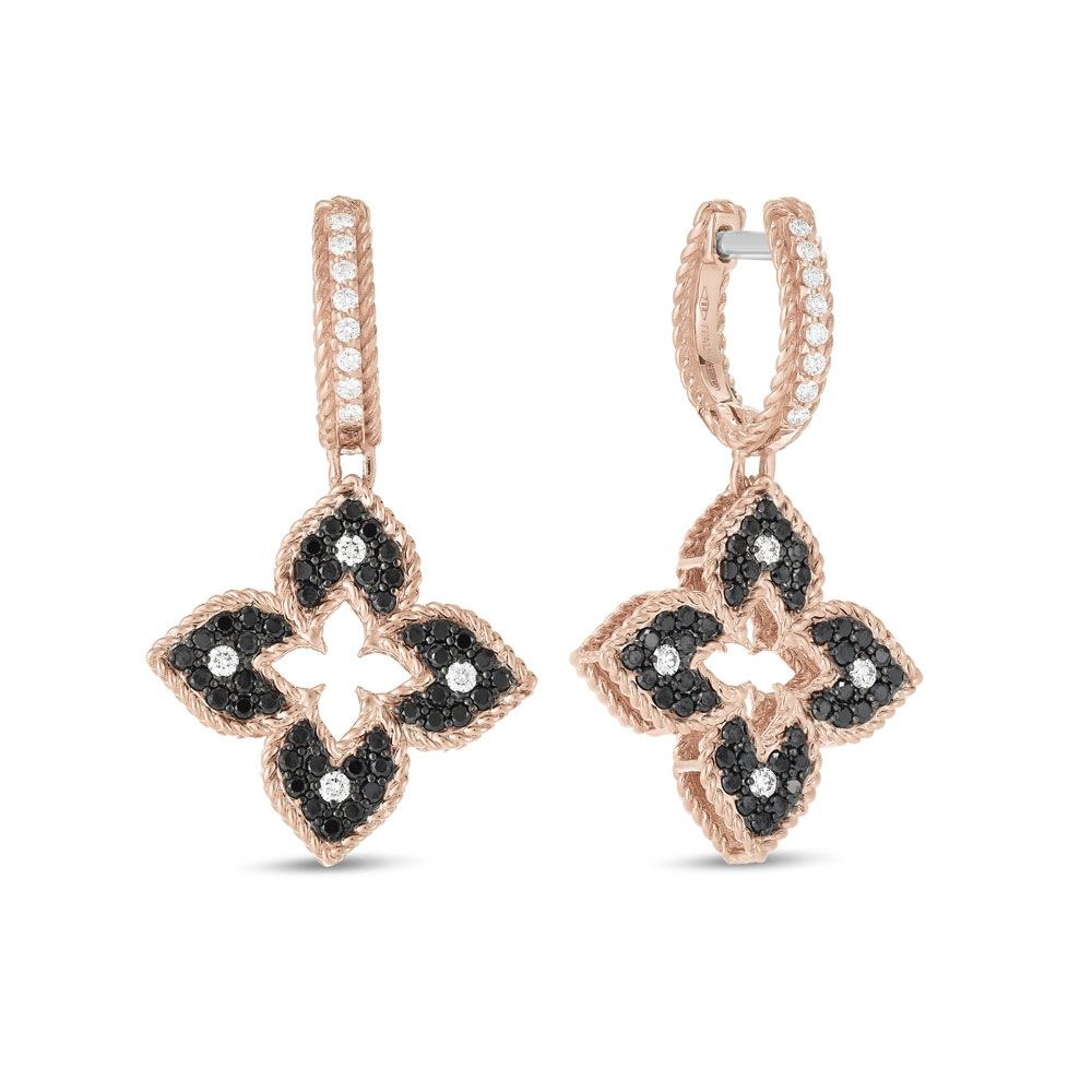 Roberto Coin Venetian Princess 18ct Rose Gold Black Diamond Drop Earrings