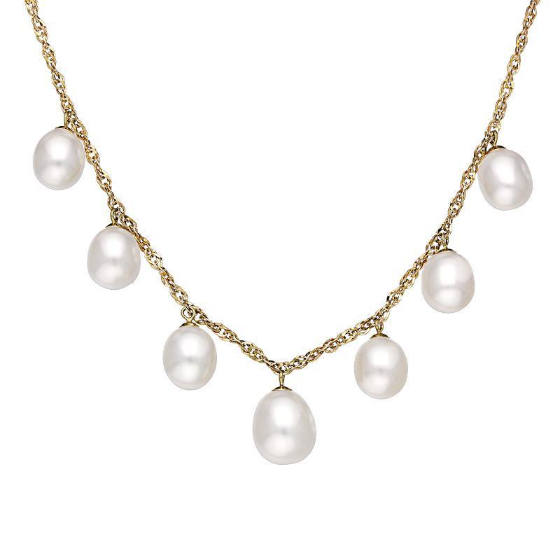 18ct Yellow Gold White Pearl Twist Cable Necklace