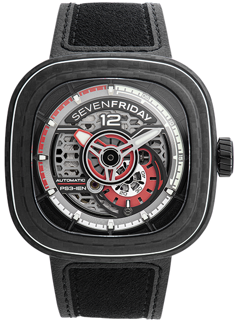 SevenFriday Watch PS3/02 Carbon Ruby Limited Edition - Black