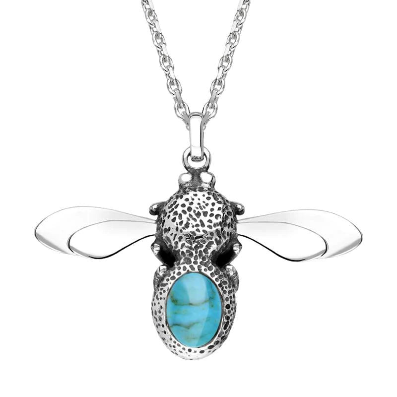 Sterling Silver Turquoise Stone Set Body Bee Necklace