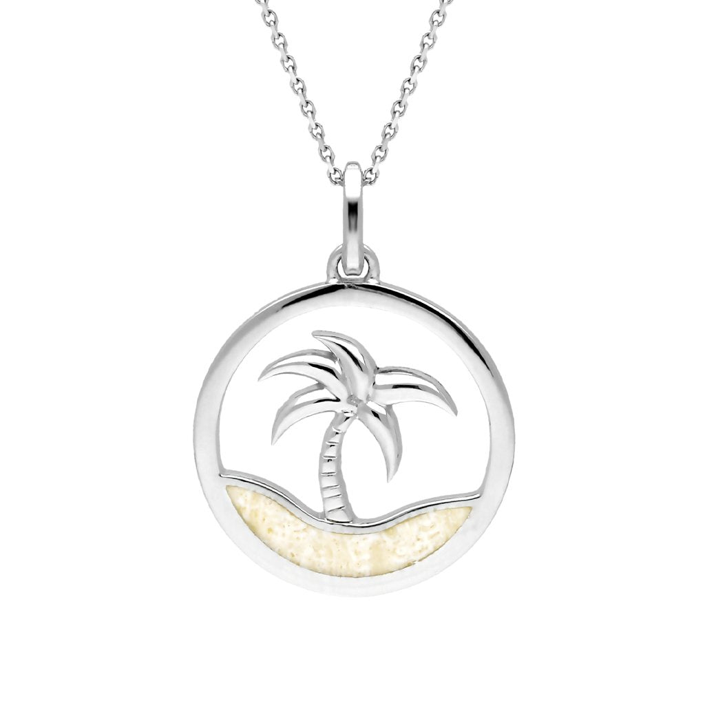 Sterling Silver Coquina Palm Tree Disc Necklace - Silver