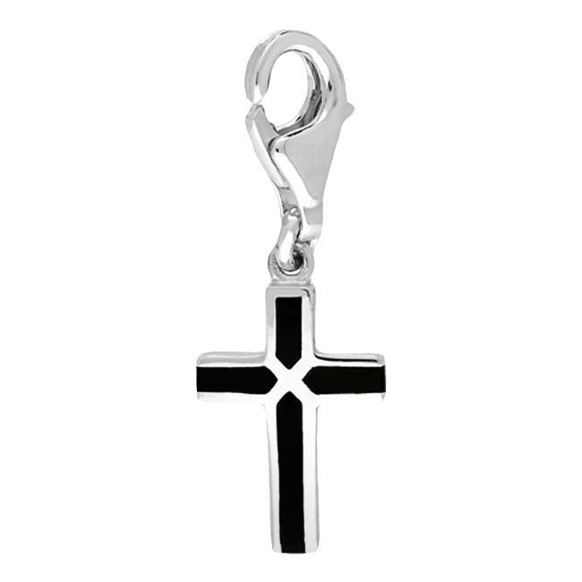 Sterling Silver Whitby Jet Four Stone Cross Charm