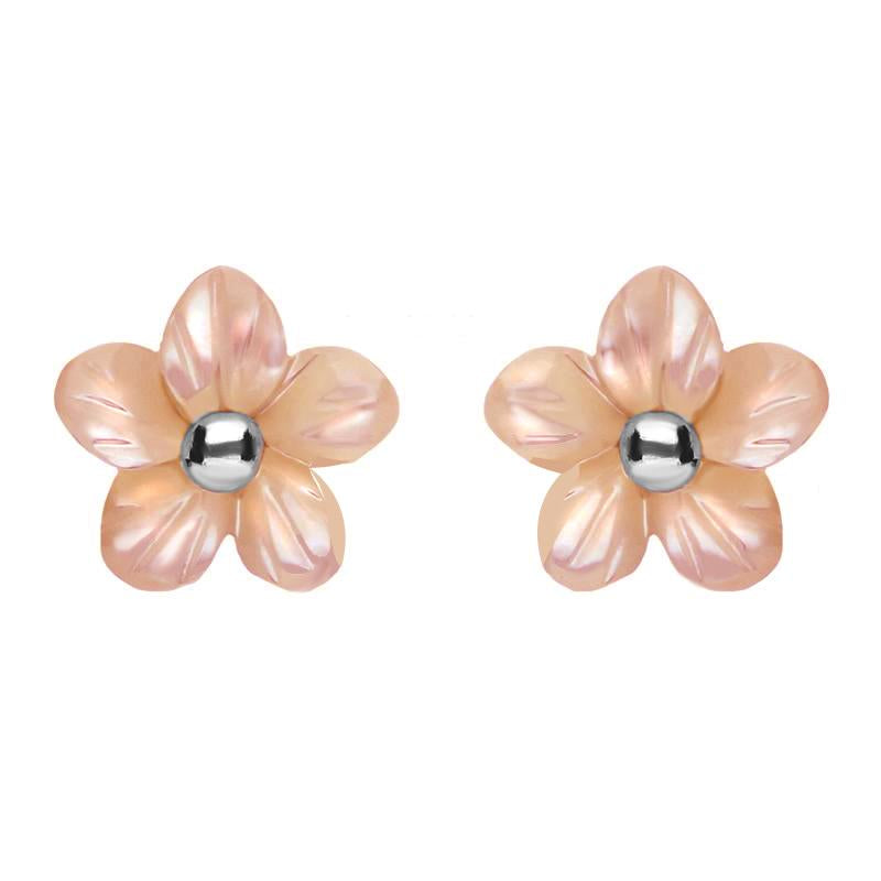 Sterling Silver Pink Mother of Pearl Tuberose 8mm Pansy Stud Earrings - Silver