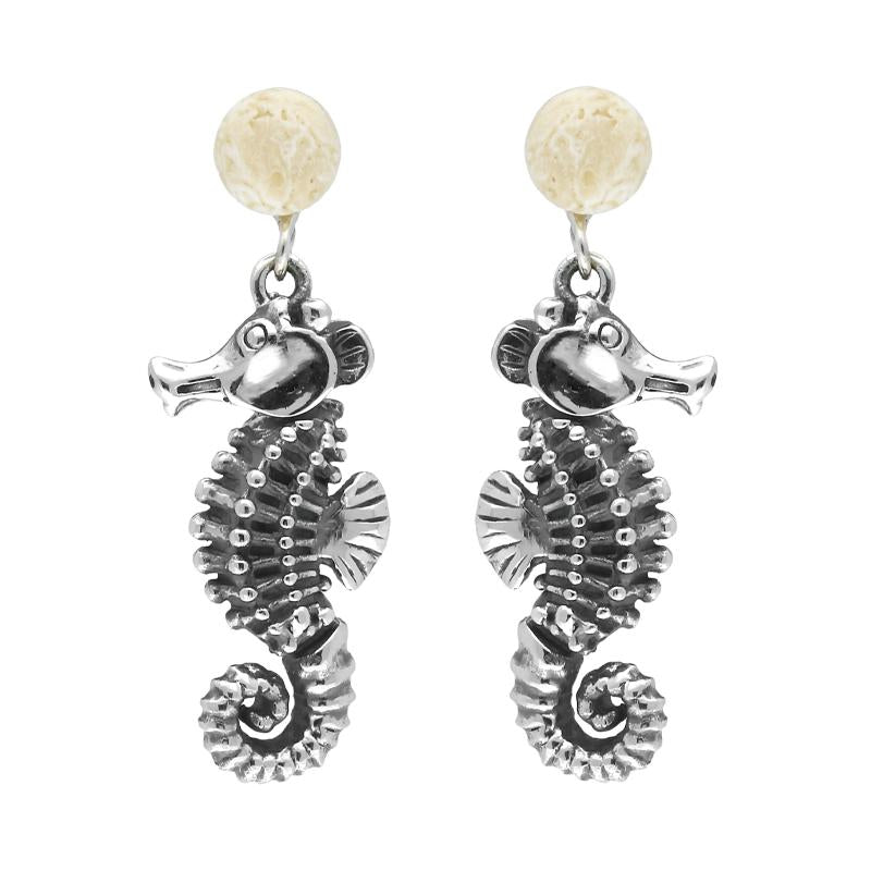 Sterling Silver Small Stone Coquina Seahorse Drop Earrings - Option1 Value Silver
