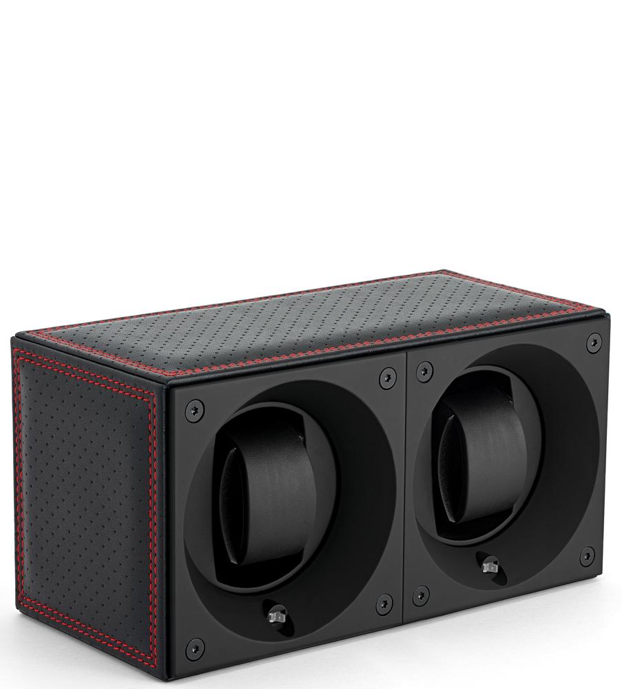 Swiss Kubik Watch Winder Double Masterbox Racing Line Red Stitches - Black