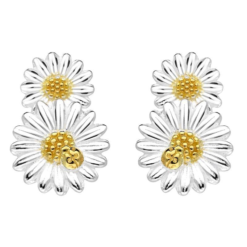 Yellow Gold Plated Sterling Silver Double Daisy Stud Earrings