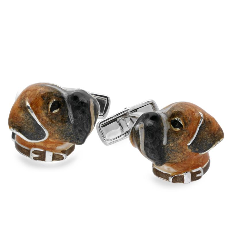 Saturno Sterling Silver Enamel Boxer Cufflinks