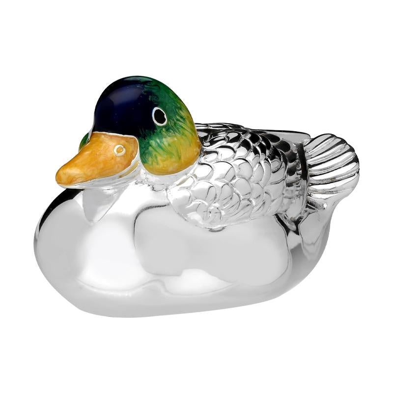Saturno Sterling Silver Enamel Medium Swimming Duck Figurine