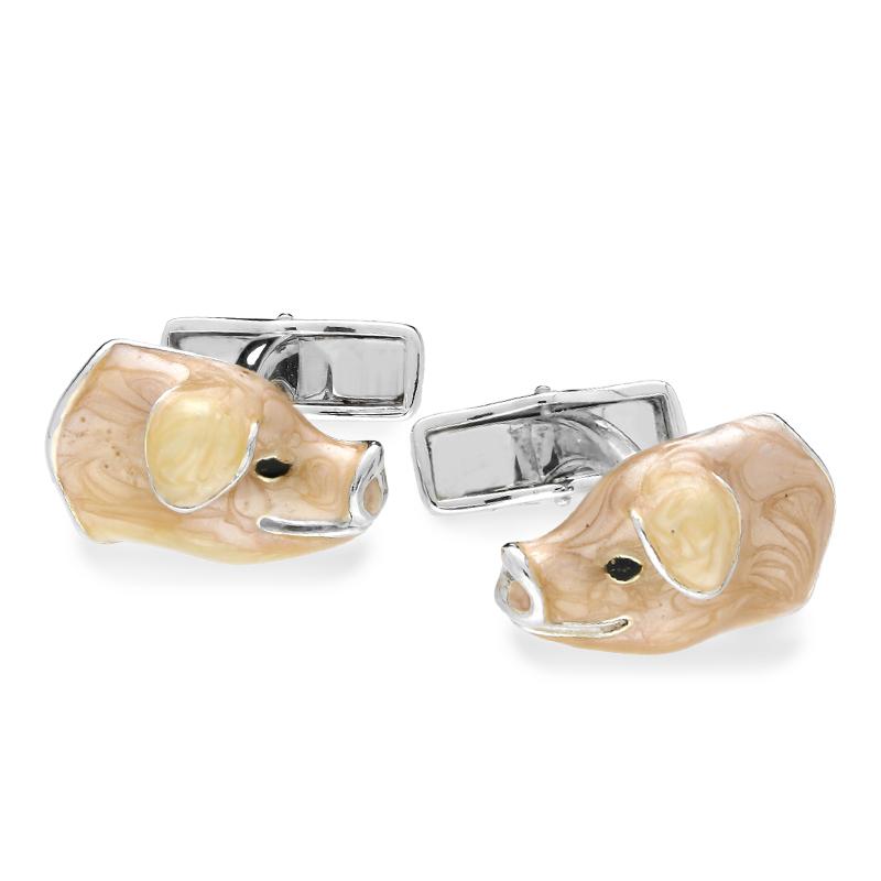 Saturno Sterling Silver Enamel Pig Cufflinks