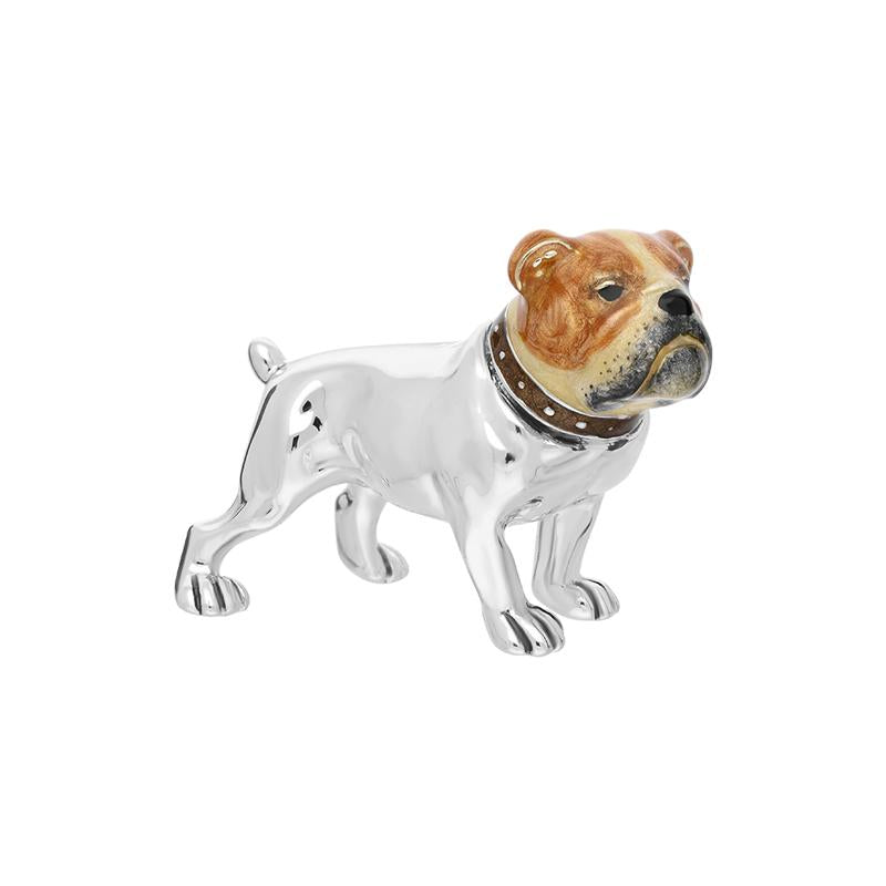 Saturno Sterling Silver Enamel Single Large Standing Bulldog Figurine