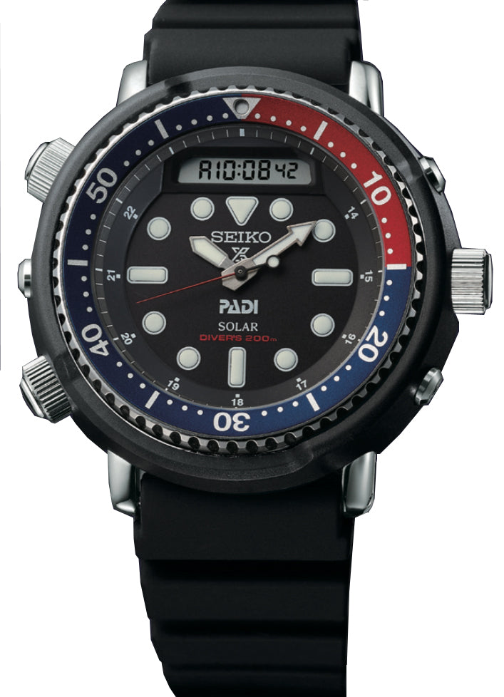 Seiko Watch Prospex Tuna PADI Arnie Divers Solar Hybrid Pepsi