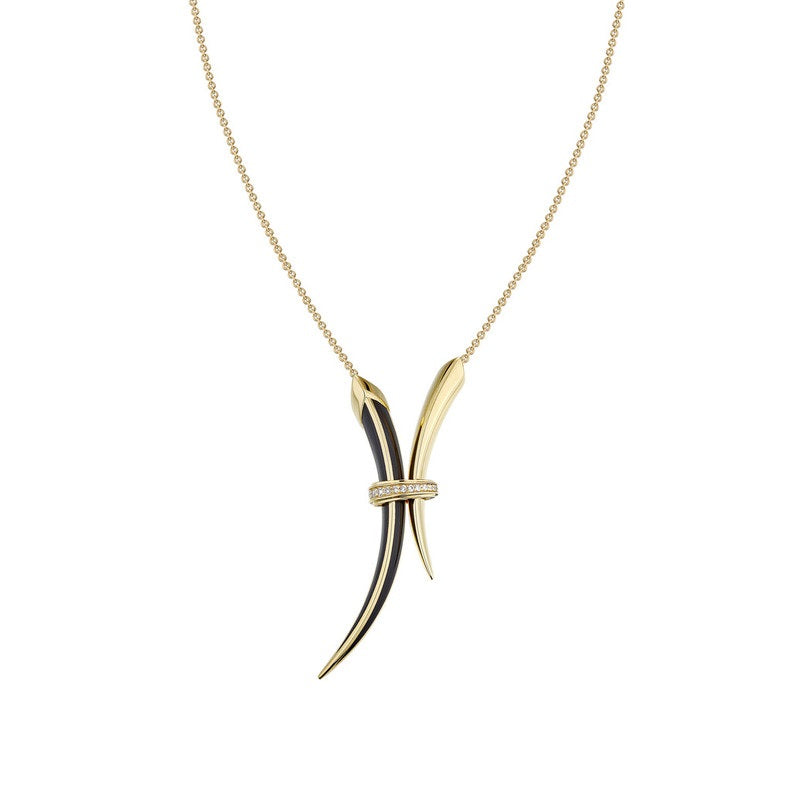 Shaun Leane Sabre Deco 18ct Yellow Gold Plated Sterling Silver Ceramic Diamond Necklace - Gold