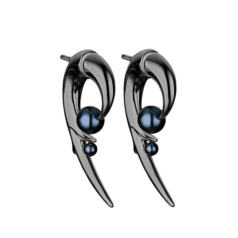 Shaun Leane Sterling Silver Black Rhodium Hooked Pearl Earrings