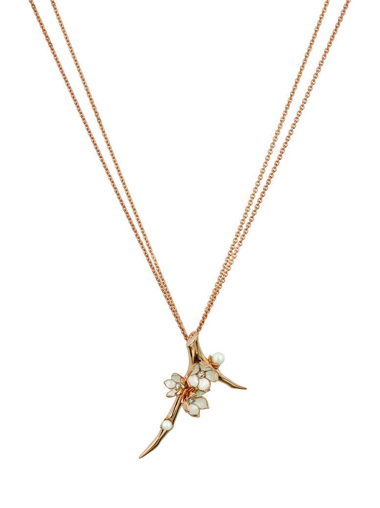 Shaun Leane Cherry Blossom 18ct Rose Gold Plated Sterling Silver 0.19ct Diamond Pearl Flower Necklace - Rose Gold