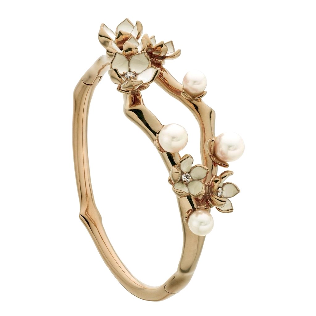 Shaun Leane Cherry Blossom 18ct Rose Gold Plated Sterling Silver 0.34ct Diamond Pearl Bangle - Rose Gold