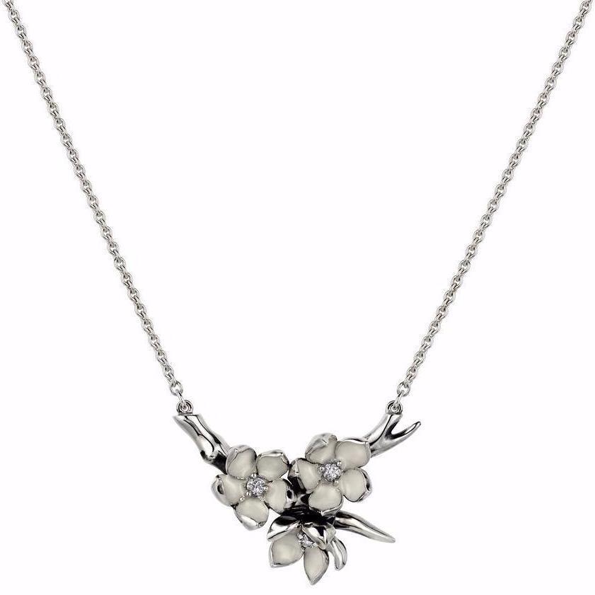 Shaun Leane Cherry Blossom Sterling Silver 0.15ct Diamond Flower Branch Necklace - Silver