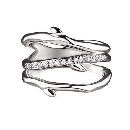 Shaun Leane Cherry Blossom Sterling Silver Diamond Three Branch Ring - J