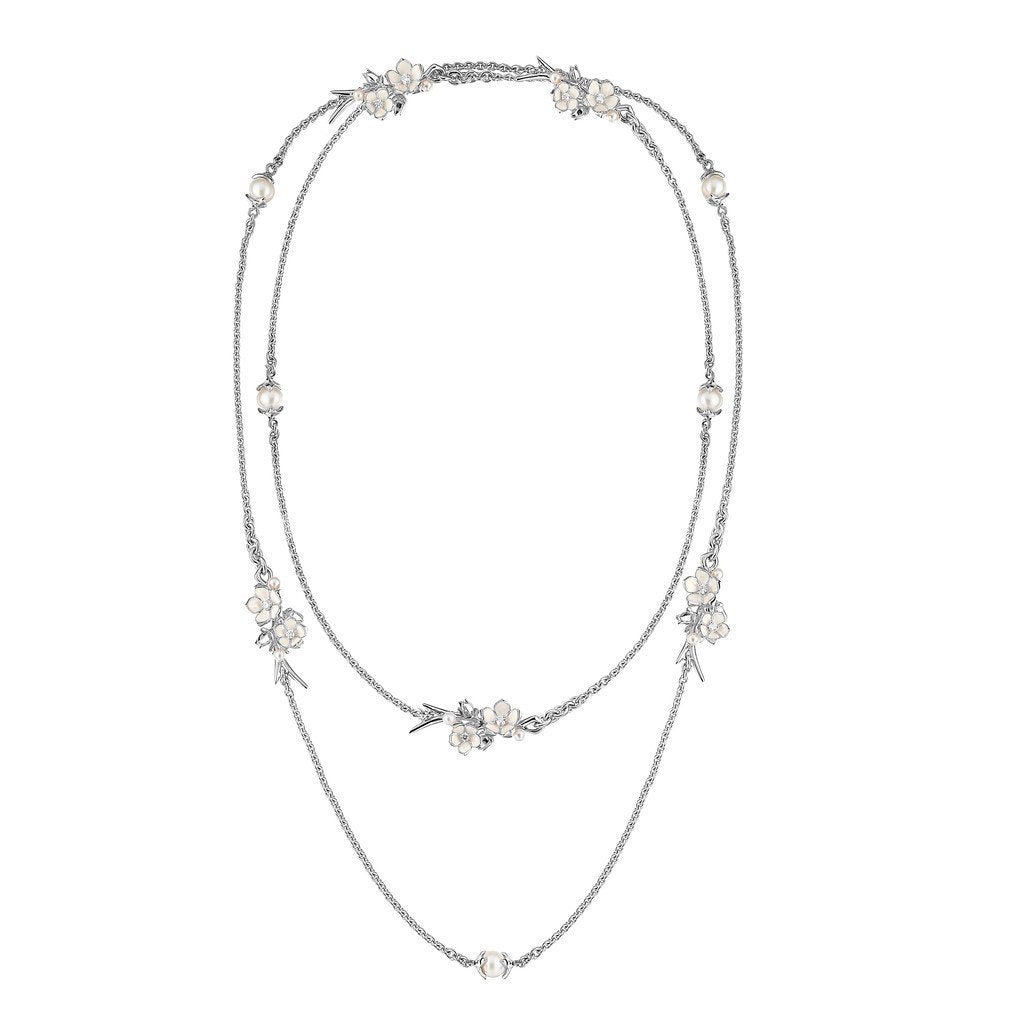Shaun Leane Cherry Blossom Sterling Silver Pearl 0.80ct Diamond Sautoir Necklace - Silver