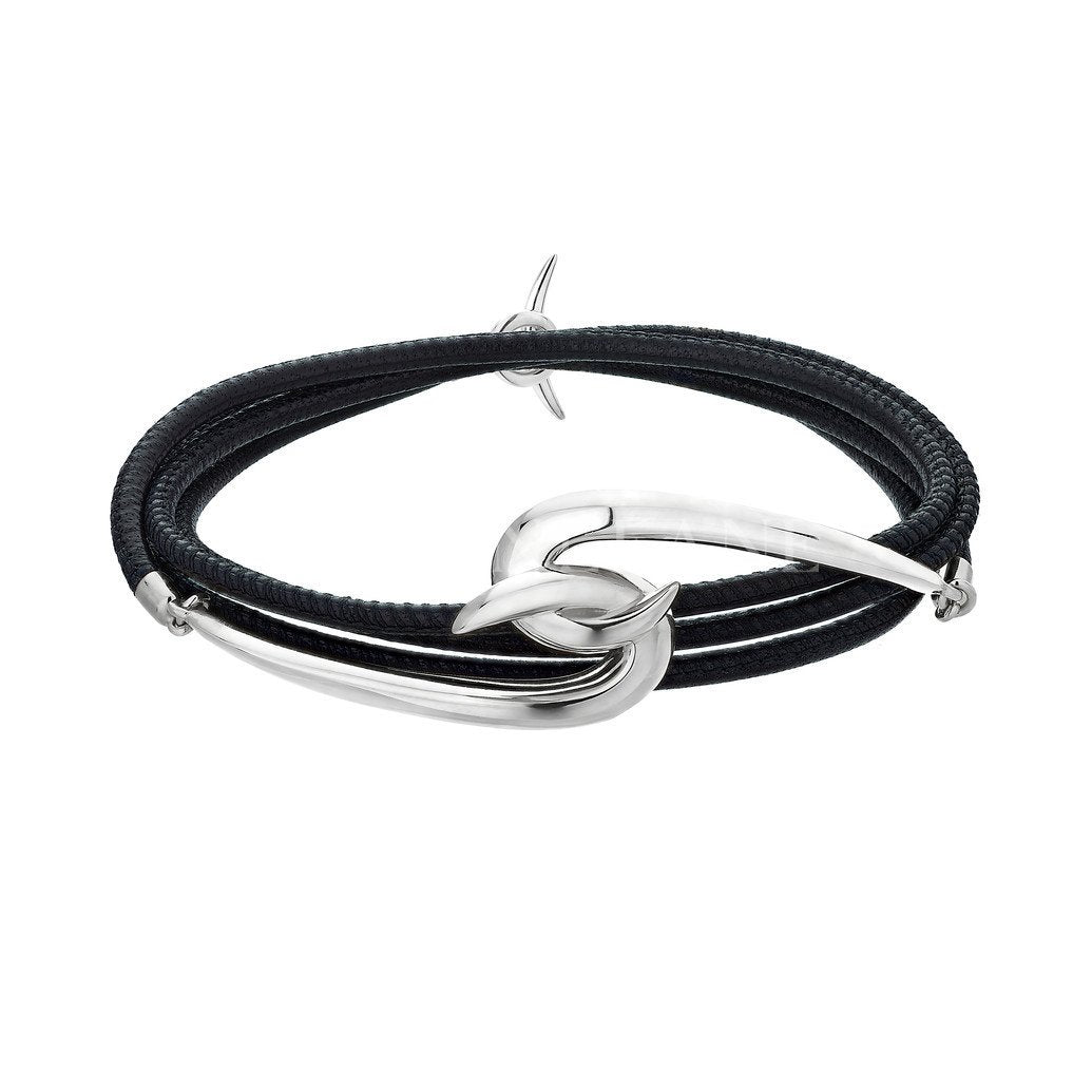 Shaun Leane Hook Sterling Silver Black Leather Bracelet - L