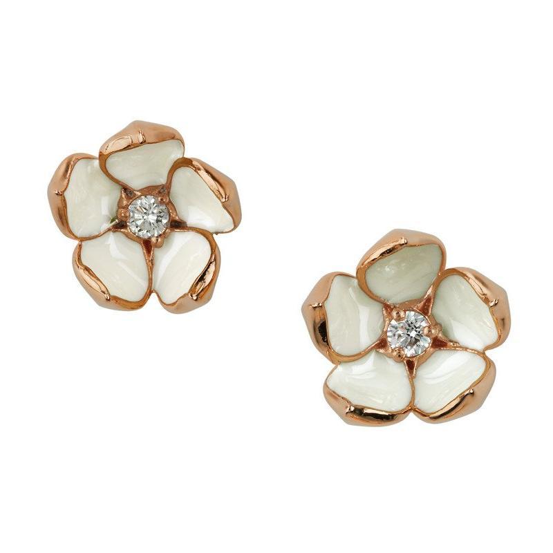 Shaun Leane 18ct Rose Gold Plated Sterling Silver 0.14ct Diamond Large Cherry Blossom Stud Earrings - Rose Gold